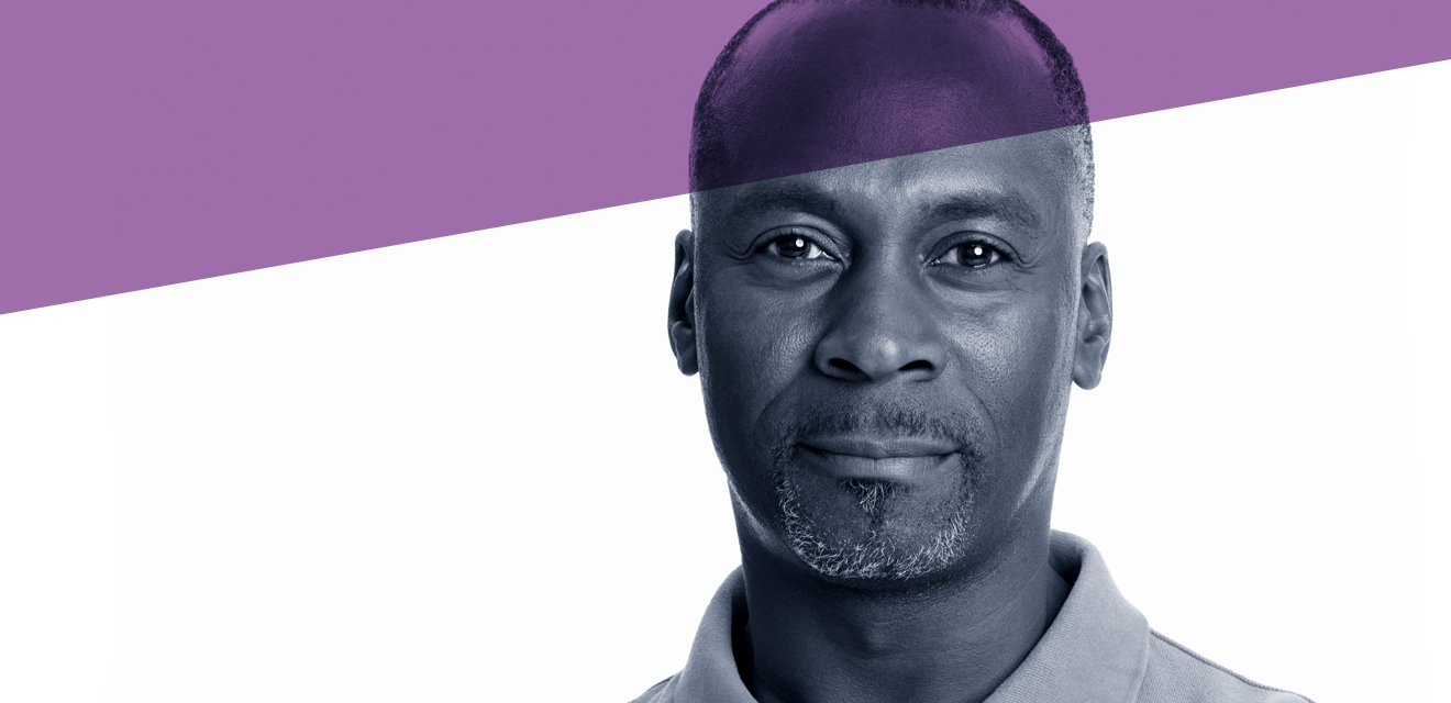 Man with counselling purple branding