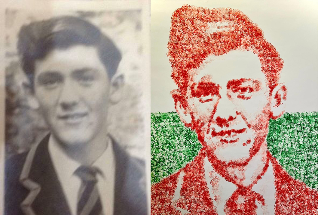 Old photograph of young Terry Higgins alongside Nathan Wyburn's painted version
