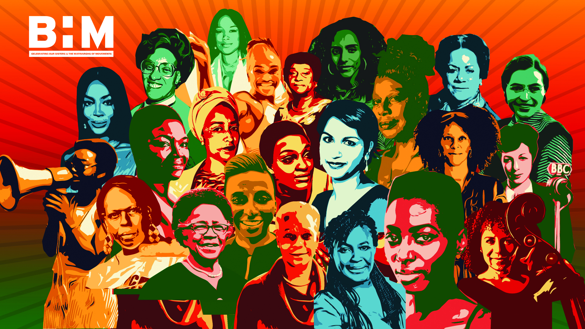 "Black History Month: celebrating our sisters and the matriarchs of movements" with stylised cutouts of many women
