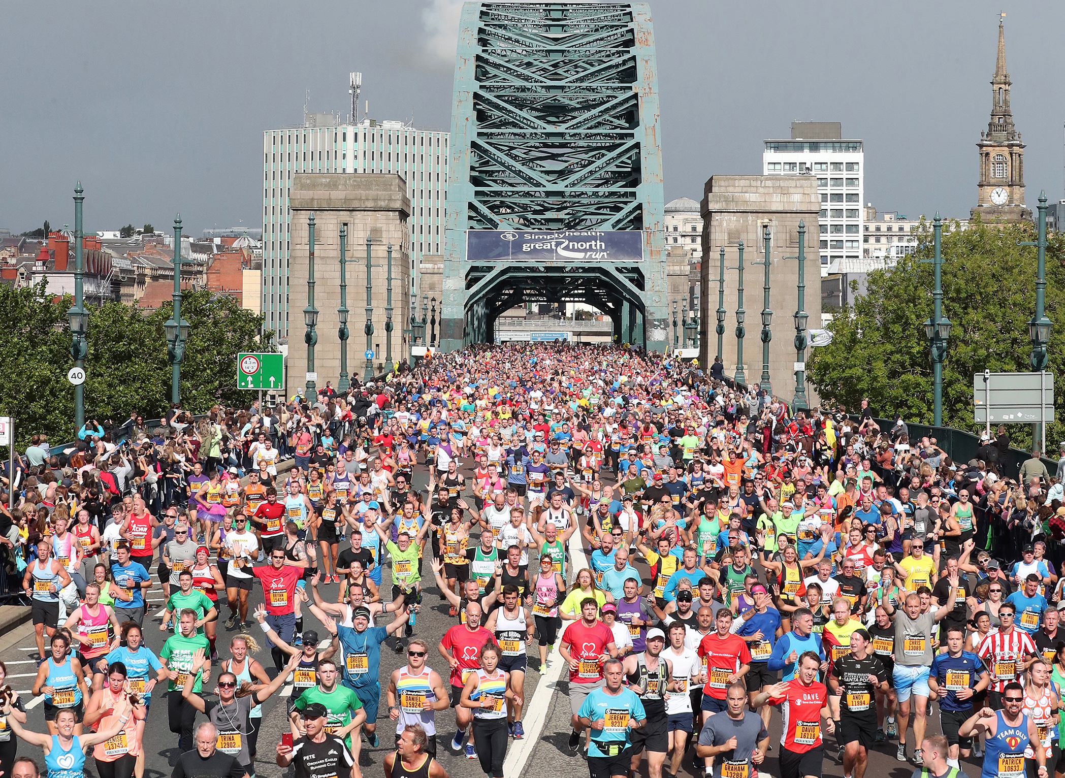 Great North Run runners on bridge Great North Run runners on bridge
