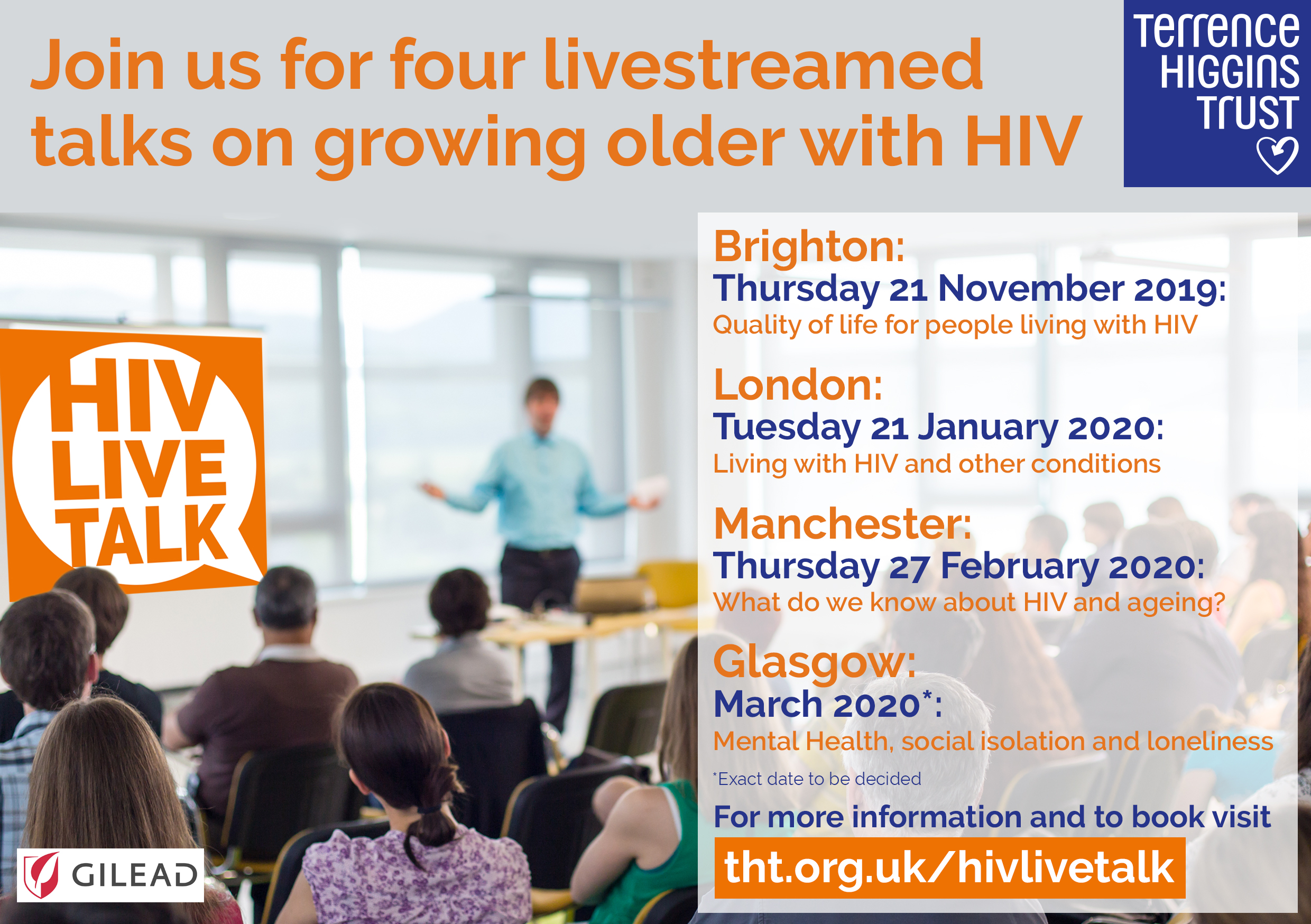 HIV LiveTalk flier with event dates listed in main page