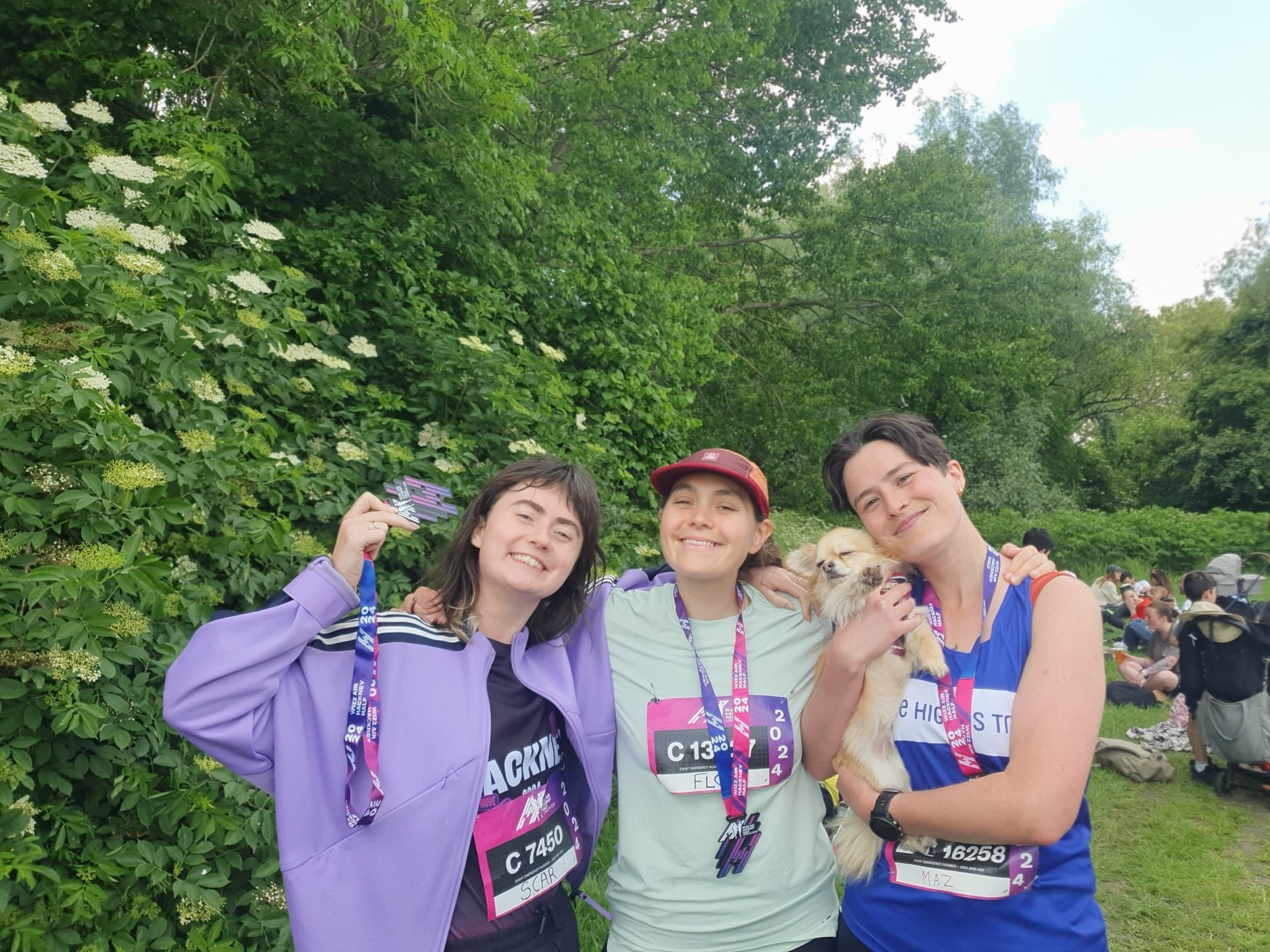 Scarlet, Florrie and canine companion Dusty with Marianne