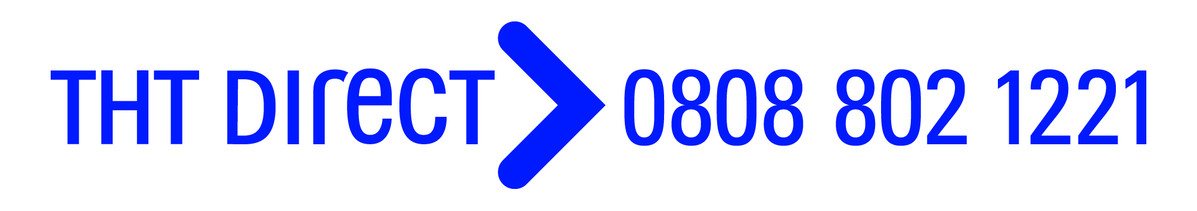 THT Direct logo. In blue text over a white background is written THT Direct with an arrow facing right and the THT Direct phone number.