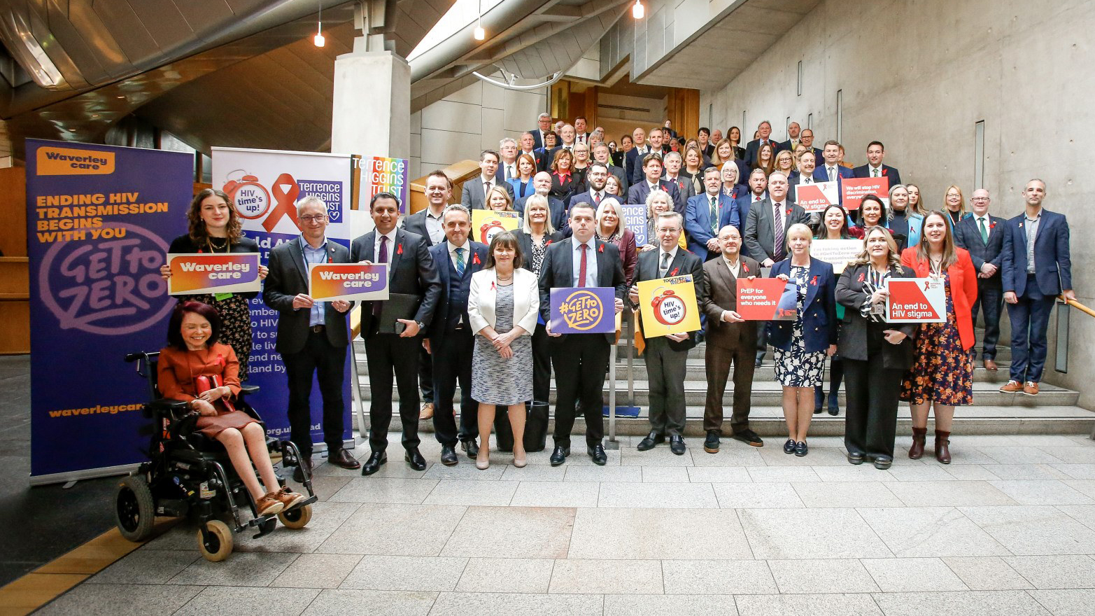Large group of Scottish parliament MSPs supporting World AIDS Day 2023 messages