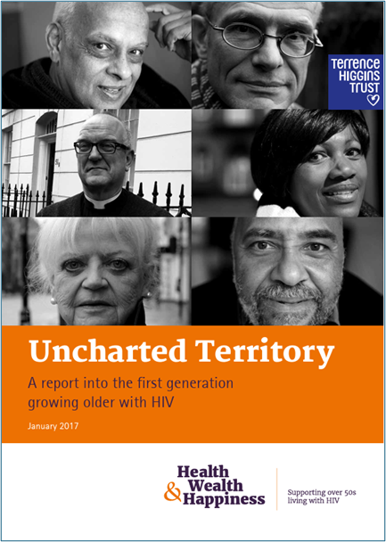 Front cover of a Terrence Higgins Trust report with a collage of black and white faces.