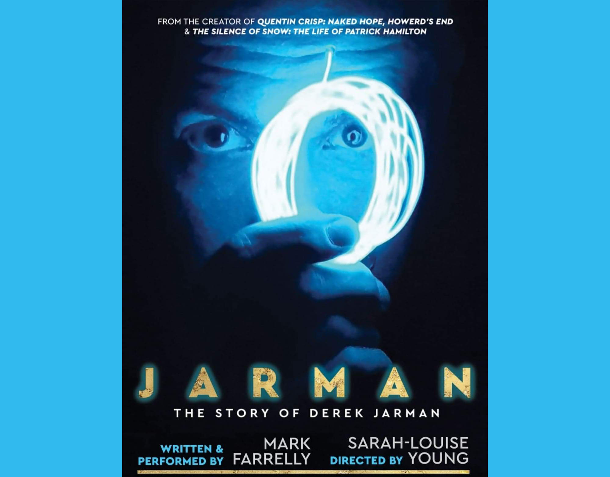 Blue poster advertising Jarman - the story of Derek Jarman