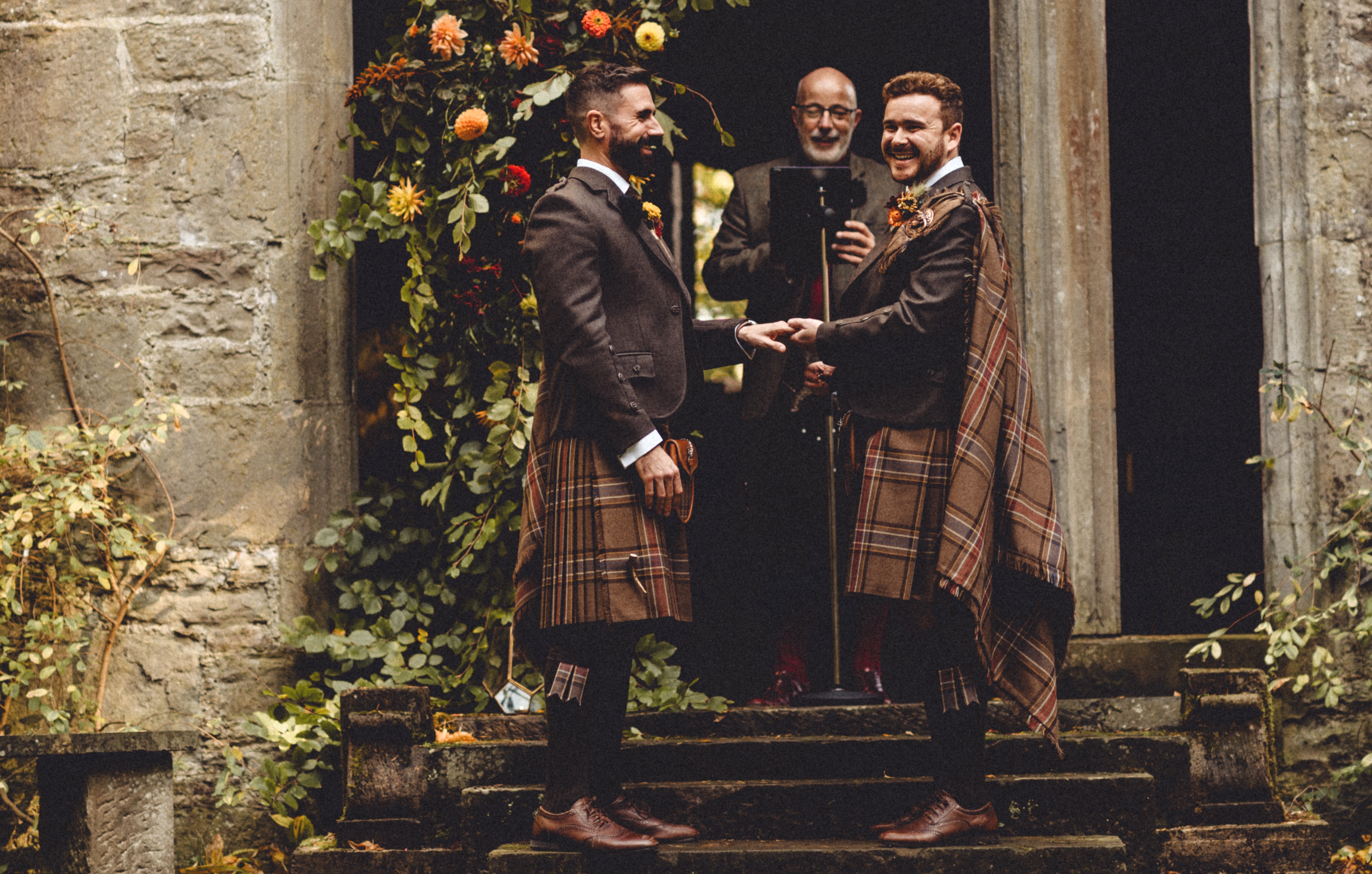 Kevin and Gavin tying the knot in kilts