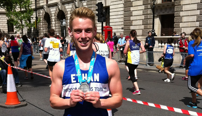 Ethan with medal for London 10k race