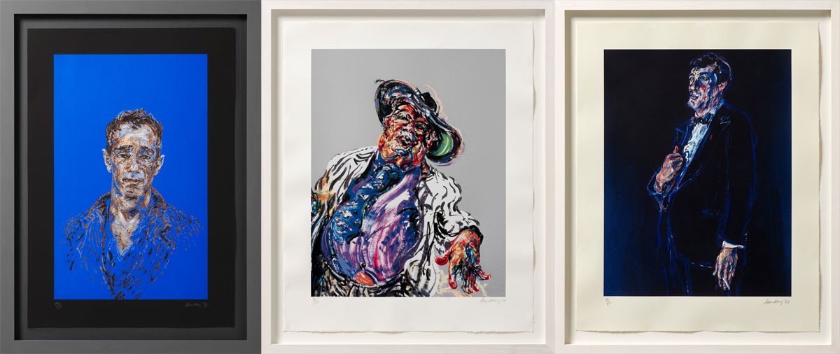 Maggi Hambling art composite: Derek Jarman, George Melley, Stephen Fry