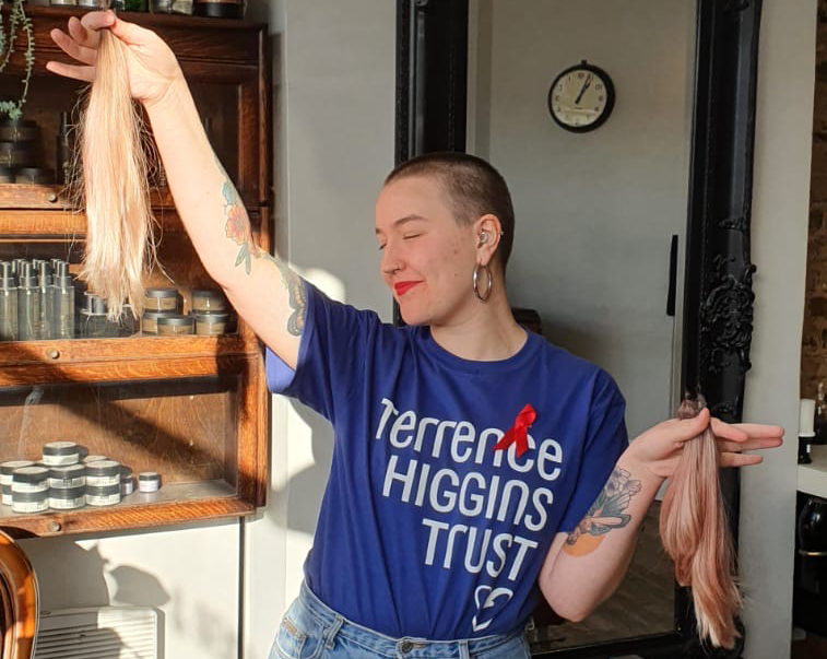 Volunteer fundraising ambassador Rosie and her shaved hair Volunteer fundraising ambassador Rosie and her shaved hair