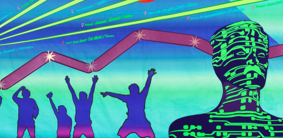 Terry Higgins quilt panel depicting Heaven nightclub with people dancing