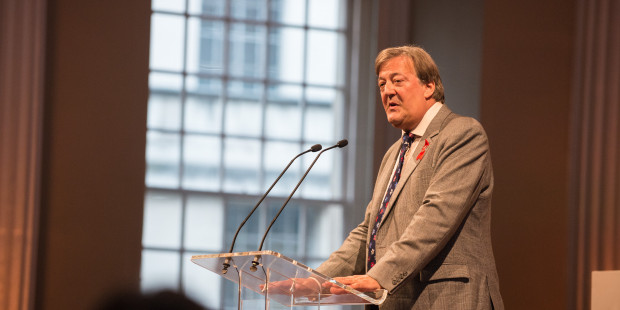 Stephen Fry making a speech