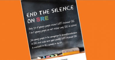 SRE poster saying 'end the silence on SRE' on an orange background