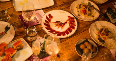 Plates of food on a table