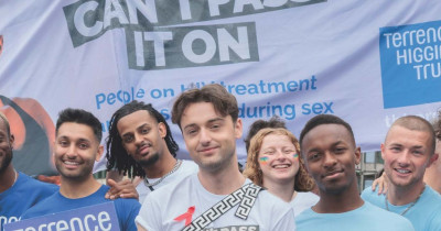 Adam from I Kissed a Boy and group of people at Pride 2025