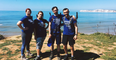 Isle of Wight Challenge, THT walkers standing on coastal path Isle of Wight Challenge, THT walkers standing on coastal path