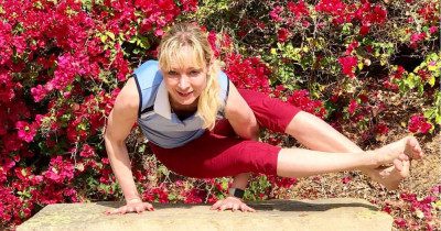 Volunteer Sabrina Jacobs doing yoga