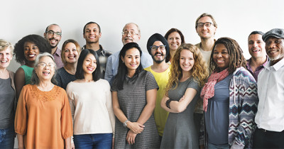 Positive Voices, large group of smiling people Positive Voices, large group of smiling people