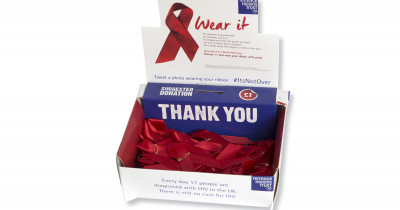 Red ribbon collection box