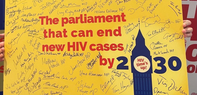 2030 campaign board with MP signatures.