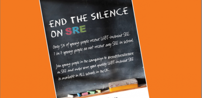 SRE poster saying 'end the silence on SRE' on an orange background