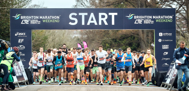 Runners beginning the Brighton Marathon.
