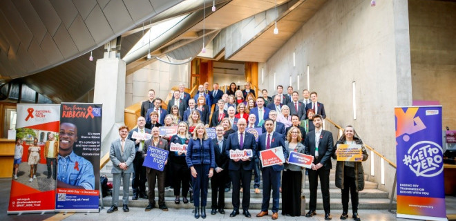 John Swinney MSP with other MSPs and Terrence Higgins Trust representatives.