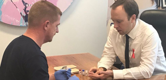 Health and Social Care Secretary Matt Hancock MP testing for HIV for National HIV Testing Week 2018