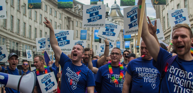 Pride marching with PrEP banners  Pride marching with PrEP banners