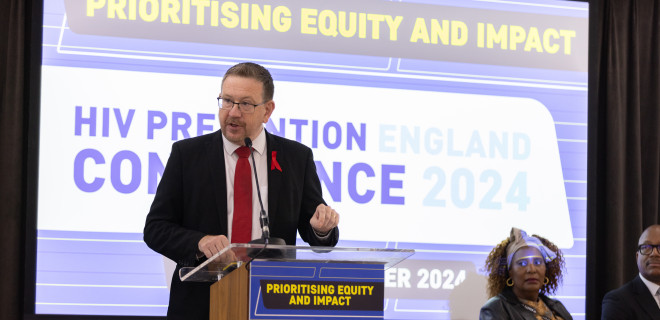 Andrew Gwynne MP speaks at the HIV Prevention Conference England 2024.