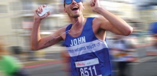 A motion picture of a Terrence Higgins Trust marathon runner.
