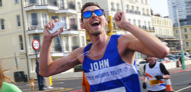 Runner John celebrating during the Brighton Marathon