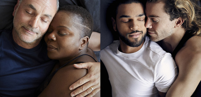 Two couples in beds
