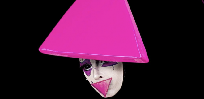 Cheddar Gorgeous in pink triangle hat
