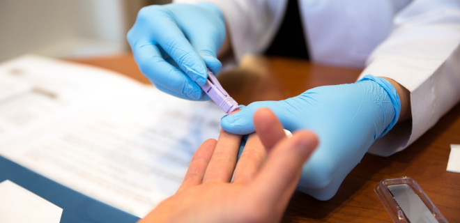 A person having a fingerprick test.