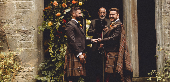 Kevin and Gavin tying the knot in kilts