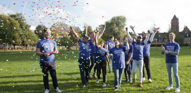 Ribbon Walk London walkers celebrating in field
