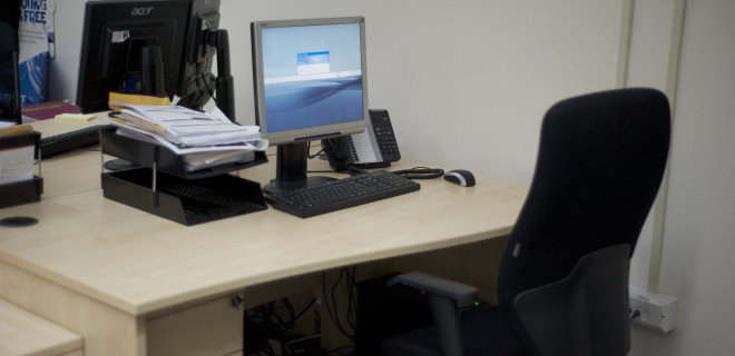 An office desk with computer