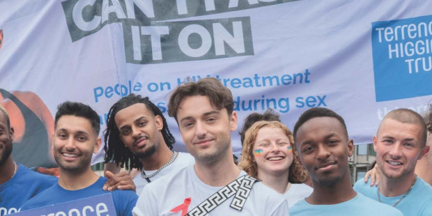 Adam from I Kissed a Boy and group of people at Pride 2025