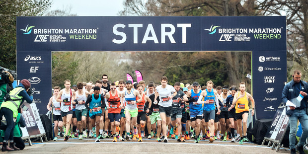 Runners beginning the Brighton Marathon. Runners beginning the Brighton Marathon.