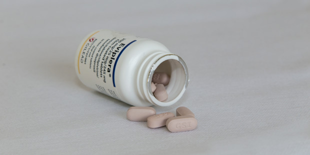 A bottle of HIV medication
