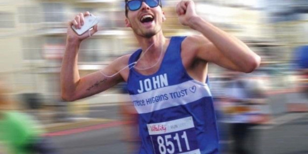 A motion picture of a Terrence Higgins Trust marathon runner.