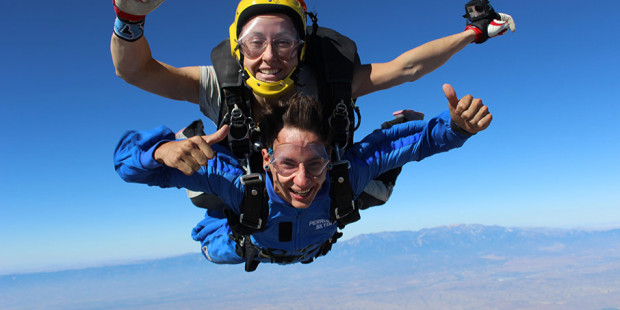 Two people skydiving