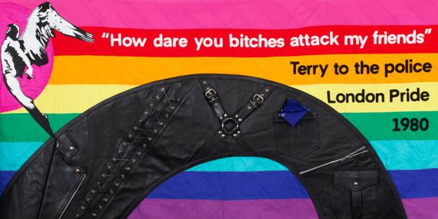 Terry Higgins Memorial Quilt panel reading "how dare you bitches attack my friends"