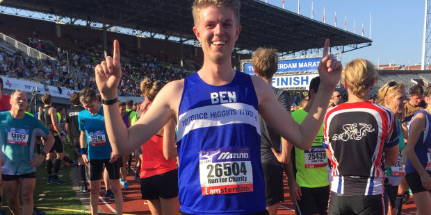 Amsterdam Half Marathon, Ben celebrating