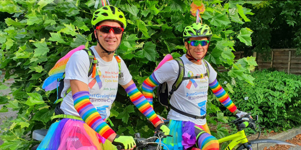 Cyclists in rainbow gear